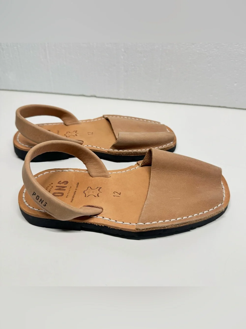 PONS Classic Style Kids Tan Leather Avarca Sandals Made In Spain Slingback Sz 12